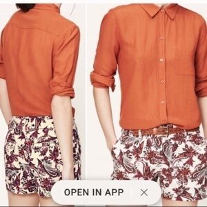 Loft | Pink Linen Style Shorts Floral Print